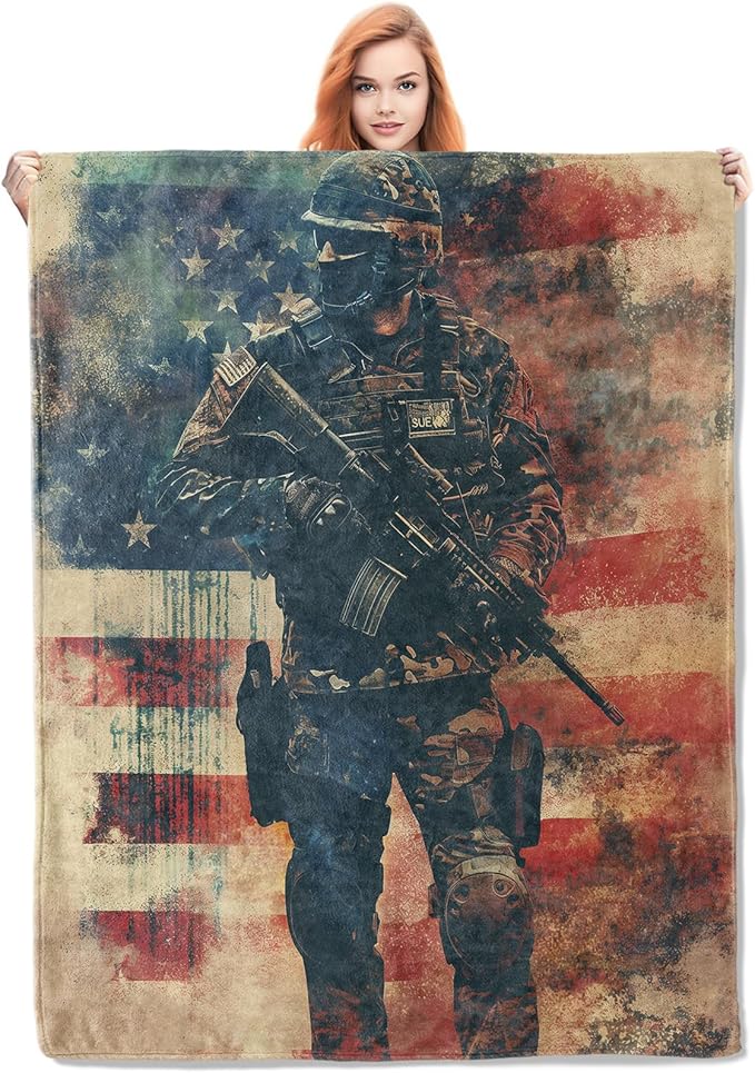 Police Blanket, Soft Warm Lightweight Cozy Plush American Flag Throw for Bed, Sofa, Office, Home Decor, Graduation Gifts for Dad, Son, Husband, Men 80"x60"