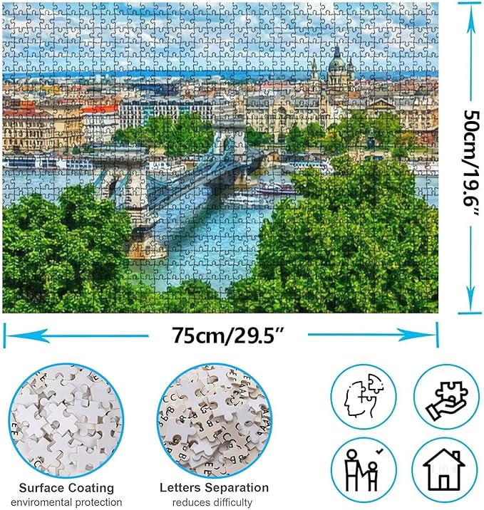 Chain Bridge on Danube River in Budapest City Hungary Urban 500 Piece Jigsaw Puzzle Game - Colorful Large Puzzles Artwork for Adults Teens Puzzle Game Toy Gift