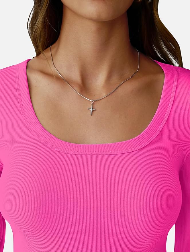 Womens 3/4 Sleeve Scoop Neck Top Ribbed Knit Slim Fitted Casual Basic Tee Shirts 2025 Fall Trendy Work T-Shirt Outfits