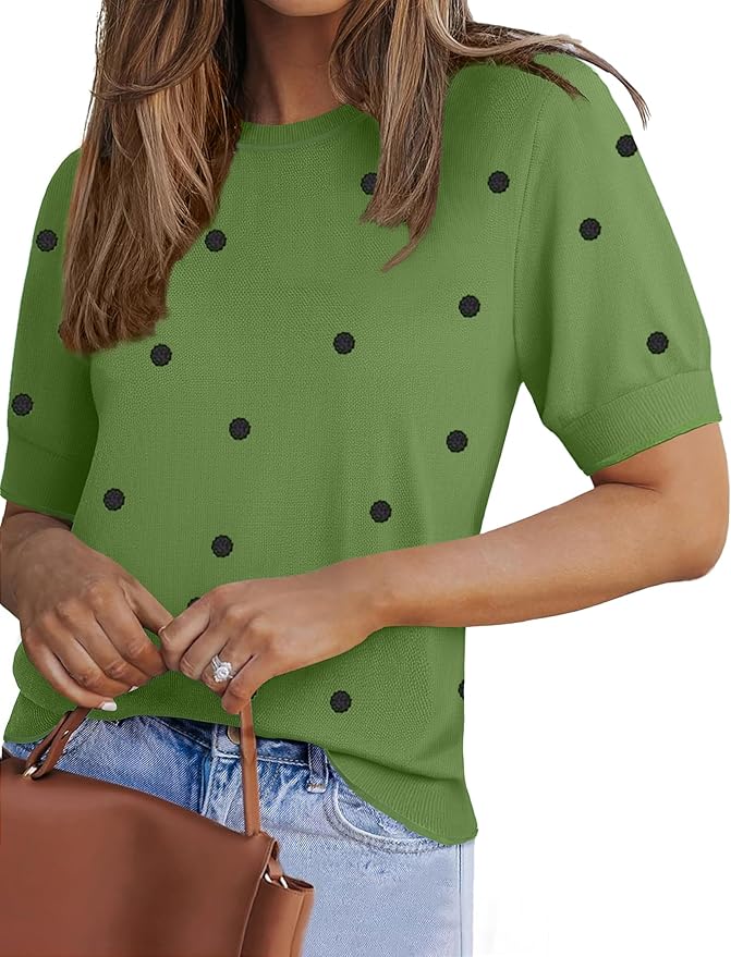 Zeagoo Women Short Sleeve Sweater Summer Crew Neck Dressy Casual Soft Knit Pullover Tops Trendy