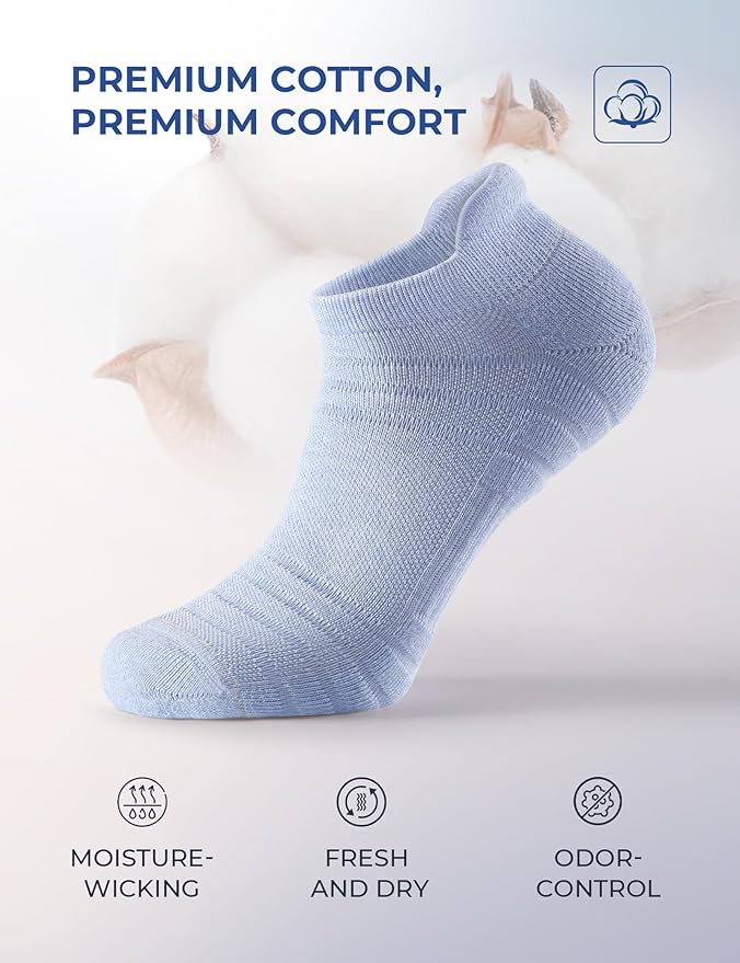 CS CELERSPORT 6 Pack Athletic Running Ankle Socks, Cotton Low Cut Cushioned Anti-Blister Tab Sports Socks Men Women