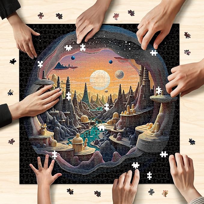 Naturelish 3D Visual Art Jigsaw Puzzles for Adults 1000 Pieces, Cave Alien Planet Landscape, Challenging Family Puzzle Puzzles, Great Gift Idea,Size 24x24 in