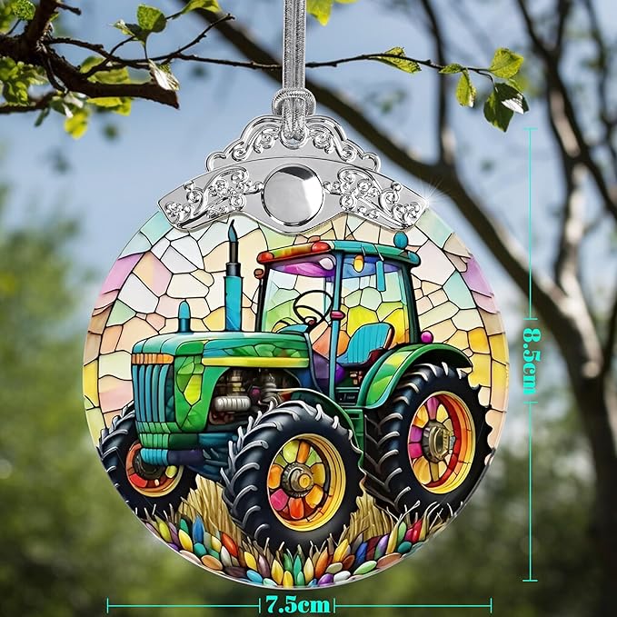 Jocidea Christmas Ornament, Tractor Christmas Decor, Tractor Ornaments for Christmas Tree, Stained Glass Ornament, Tractor Gifts, Holiday Decorations and Xmas Gifts Ideas