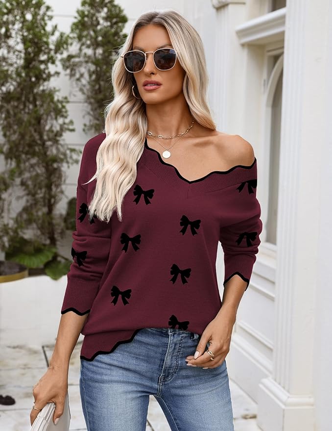 Zeagoo Women's 2026 Fall V Neck Sweater Casual Long Sleeve Lightweight Ribbed Knit Pullover Sweaters Dressy Casual Tops