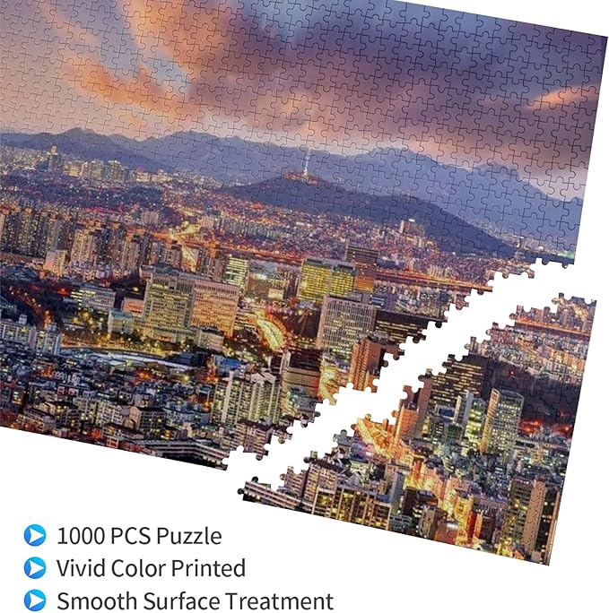 1000 Pieces Jigsaw Puzzle 29.5×19.7 inch, Seoul Korea City, Wooden, Home Decor, Challenge Game, Fun Family Toy, Best Gift