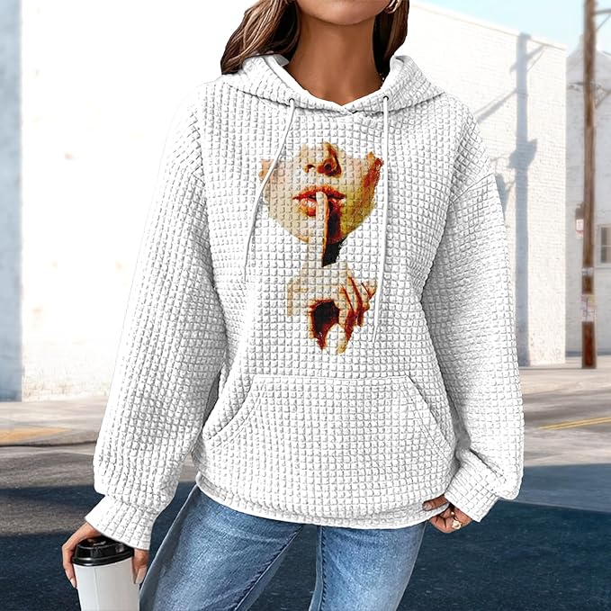 domirica Pullover Sweatshirts For Women Drawstring Long Sleeve Waffle Sweatshirt With Pocket Vintage Street Wear Qutfits