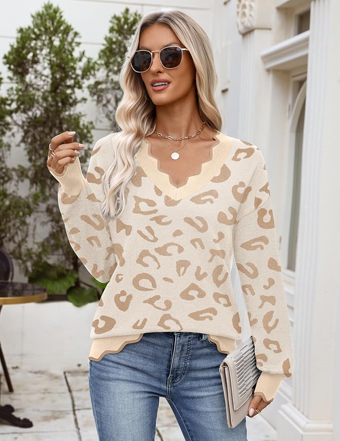 Zeagoo Women's 2026 Fall V Neck Sweater Casual Long Sleeve Lightweight Ribbed Knit Pullover Sweaters Dressy Casual Tops
