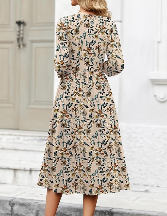 Zeagoo 3/4 Sleeve Women's Dress Casual Flowy A-Line Midi Tshirt Dresses with Pockets Crewneck Vocation Boho Beach Sundress