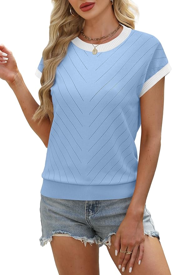 WIHOLL Short Sleeve Sweater for Women Summer Tops 2026 Business Casual Outfits Beach Vacation Clothes
