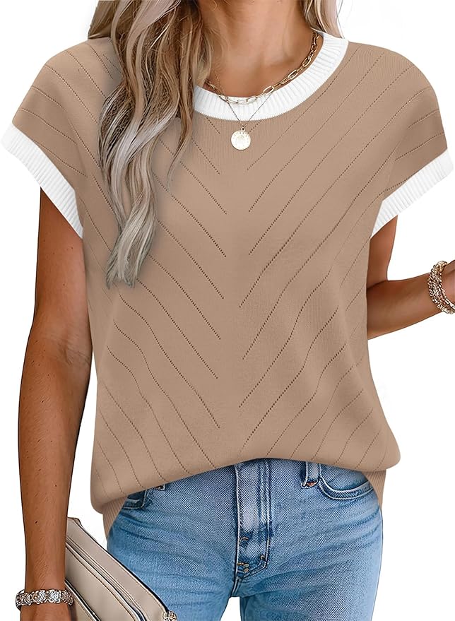 WIHOLL Short Sleeve Sweater for Women Summer Tops 2026 Business Casual Outfits Beach Vacation Clothes
