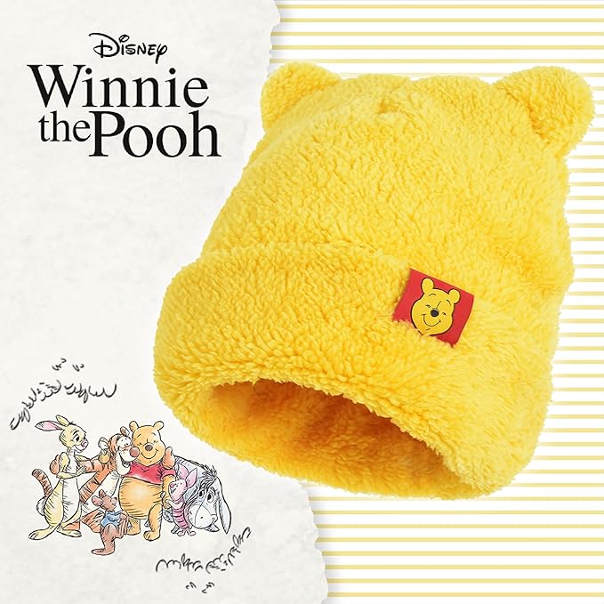 Disney Winnie The Pooh Beanie Hat, Winter Knit Cap with 3D Ears, Yellow