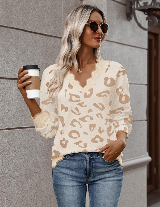 Zeagoo Women's 2026 Fall V Neck Sweater Casual Long Sleeve Lightweight Ribbed Knit Pullover Sweaters Dressy Casual Tops