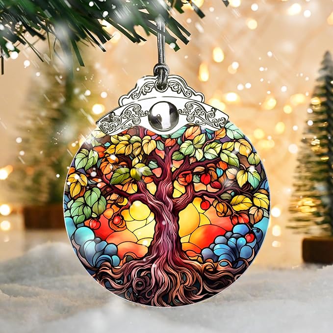 Jocidea Tree of Life Christmas Ornament, Stained Glass Decor, Gifts & Holiday Ideas