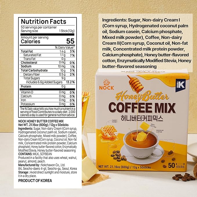 [Nokchawon] Honey Butter Coffee Mix, Sweet & Creamy Korean Instant coffee, Unique Gourmet Flavor for Office & Home Cafe, 50 Sticks (21.16 oz)