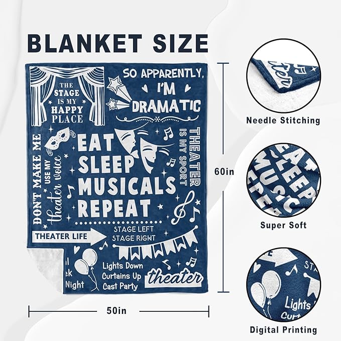 Turelos Theater Gifts, Theatre Gifts Blanket, Musical Theater Gifts, Gifts for Theatre Lovers, Gifts for Theatre Actors, Theatre Gifts for Women, Broadway Gift Throw Blanket 60x50in
