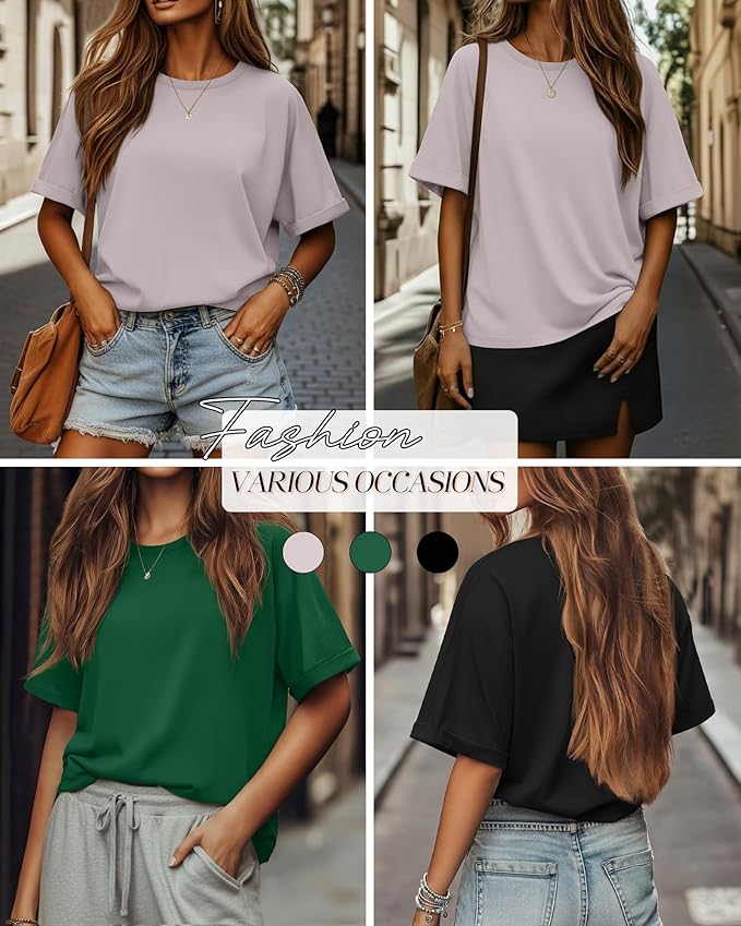 Riyiper 3 Pack Women's Oversized T-Shirt Half Sleeve Summer Tees Casual Loose Fit Crew Neck Basic Tops