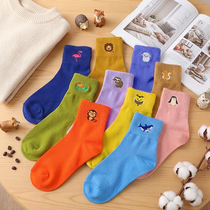 Eurzom 10 Pairs Socks Womens Crew Elastic Ankle Length Cotton Socks Aesthetic Cute Lightweight Low Cut Gifts for Women