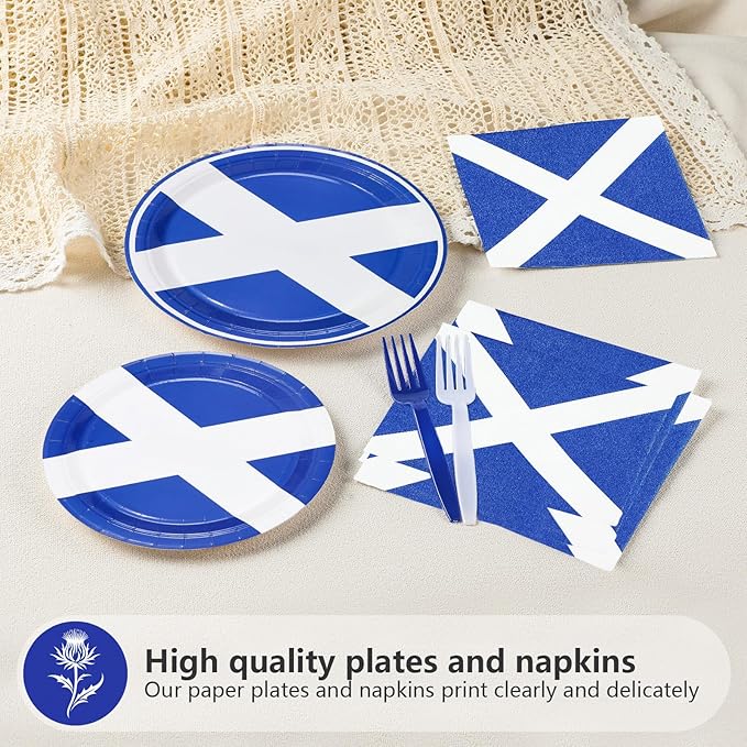 96 Pcs Scotland Flag Party Decorations Disposable Scottish Flag Paper Plates and Napkins St. Andrew's Day National Tableware Set for Country Decoration Patriotic Festival Party Supplies, Serves 24