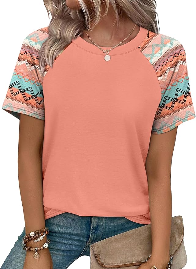 WIHOLL Summer Tops for Women 2026 Trendy Short Sleeve Shirts Crew Neck Tops Curved Hem Fashion Clothing