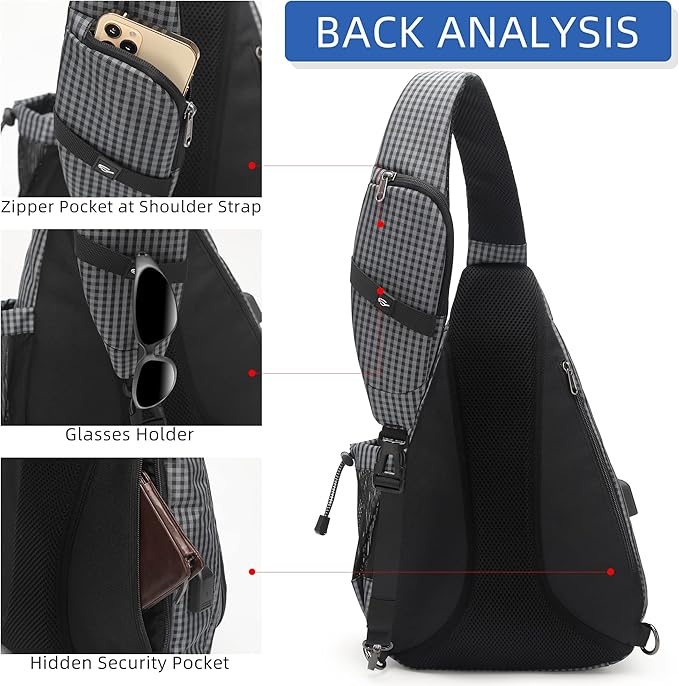 TurnWay Water-Proof Sling bag/Crossbody Backpack/Shoulder Bag with USB Charging Port for Travel, Hiking, Cycling, Camping