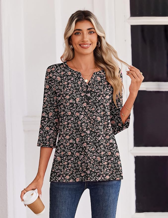 Zeagoo 3/4 Length Sleeve Womens Tops Casual Dressy Summer Blouses Buisness Work Spring Tee Shirts
