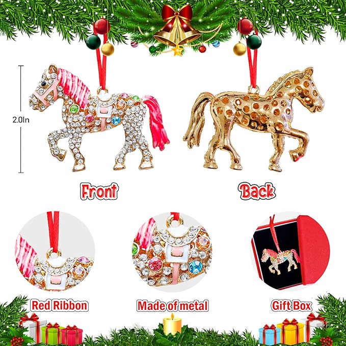 Ushinemi Horse Ornaments for Christmas Tree, Hanging Ornament Xmas Tree Decor, Sparkles Horse Keepsake Gifts for Mom Grandma Women Girls Sisters