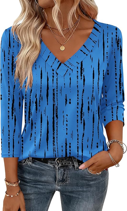 Zeagoo 3/4 Length Sleeve Womens Tops V Neck Shirt Dressy Casual Blouse Basic Tshirts 2026 Fashion Clothing S-2XL