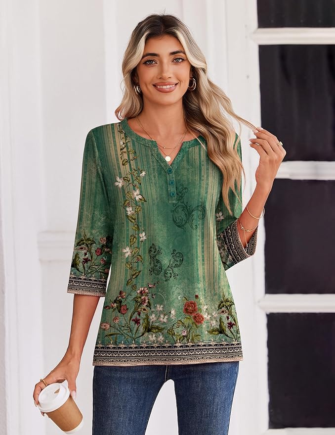 Zeagoo 3/4 Length Sleeve Womens Tops Casual Dressy Summer Blouses Buisness Work Spring Tee Shirts