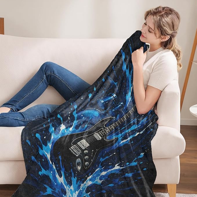Oertud Guitar Gifts, Electric Guitar Theme Flannel Blanket for Women, Rock Music Birthday Throw Blankets for Kids, Girls, Travel Camping Sofa Living Room Decor 40x50 in
