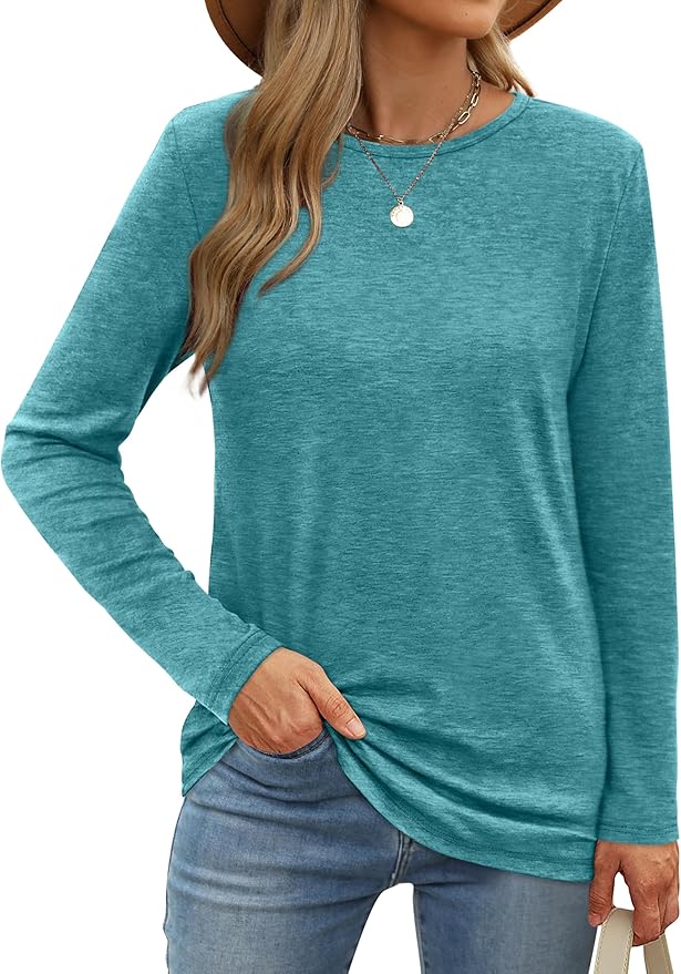 XIEERDUO Long Sleeve Shirts for Women Casual Crew Neck Basic Fall Tops Loose Fit Comfy
