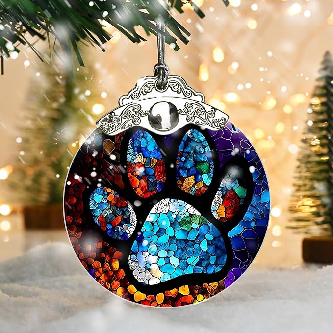 Stained Glass Christmas Ornaments, Jocidea Pet Ornaments for Christmas Tree, Christmas Tree Decor, Pet Lovers Gifts, Holiday Decor and Xmas Gifts Ideas