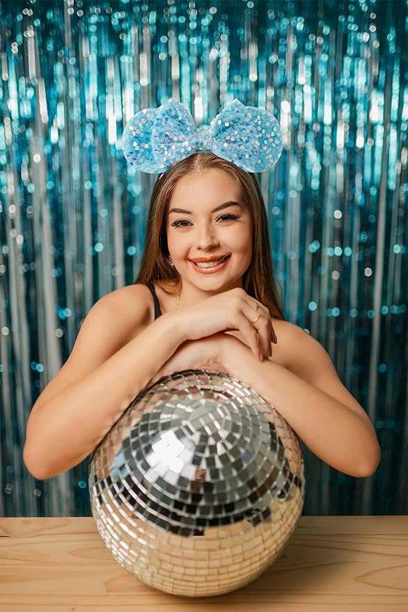 KARETT Sequins Mouse Ears Headband With Glitter Bow Princess Party Decorations For Girls Women