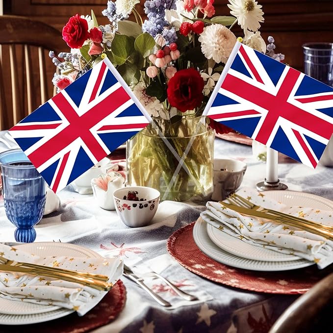 20 Pack Small UK Flags on Stick Mini Handheld United Kingdom Flag for Parades, Independence Day and Patriotic Events 5x8 Inch Durable Weather-Resistant Flags with 12 Inch Sticks(UK)