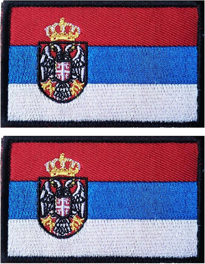 EmWoot 2PCS Serbia Flag Patch Embroidered Morale Patch Military Tactical Patches Hook and Loop