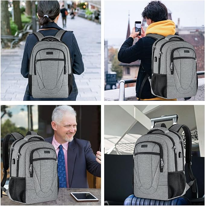 BIKROD 45L Extra Large Travel Laptop Backpack for Men and Women, Carry on Back Pack with USB Charging Port Fit 18.4 IN Laptop, Grey, Gift
