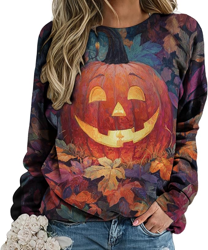 domirica Halloween Sweatshirt For Women Long Sleeve Crew Neck Sweatshirts Fall Halloween Costumes For Holiday Party 2025