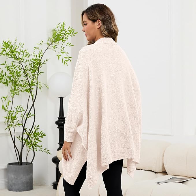 Wearable Blanket Sherpa Poncho Unique Office Work Warm Cozy Shawl TV Throw Blankets, Plush Cape Wrap for Adults
