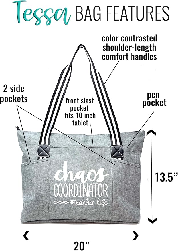 Brooke & Jess Designs Teacher Tote Bag for Work - Teacher Handbag Gifts for Women, Teacher Bag Best Teacher Appreciation Gift