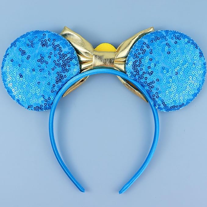 LIHELEI Mouse Ears Headband, Princess Jasmine Headbands for Women Birthday Party, Sequin Bows Headwear Hair Accessories for Women - Aladdin blue Headband