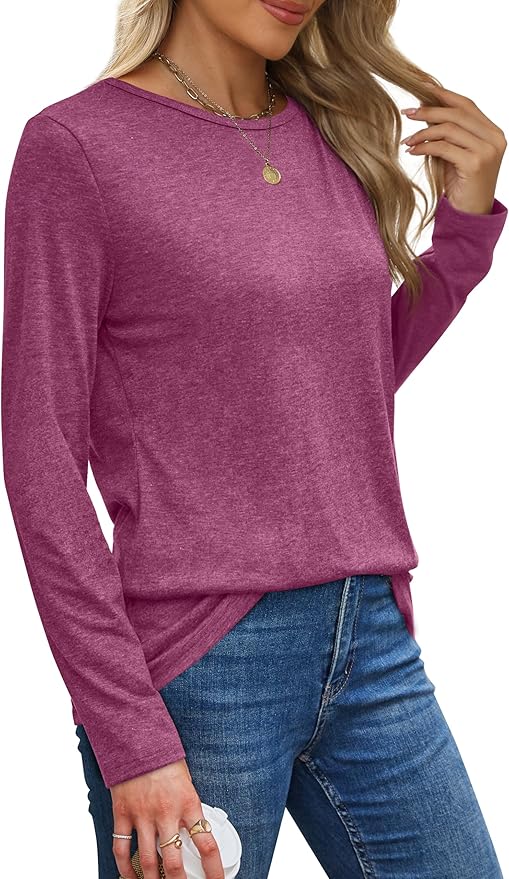 XIEERDUO Long Sleeve Shirts for Women Casual Crew Neck Basic Fall Tops Loose Fit Comfy