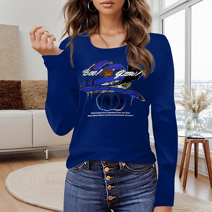 domirica Halloween Sweatshirts For Women Cute Pullover Fall Long Sleeve Pullover U-Neck Halloween Crazy Party Club Clothes