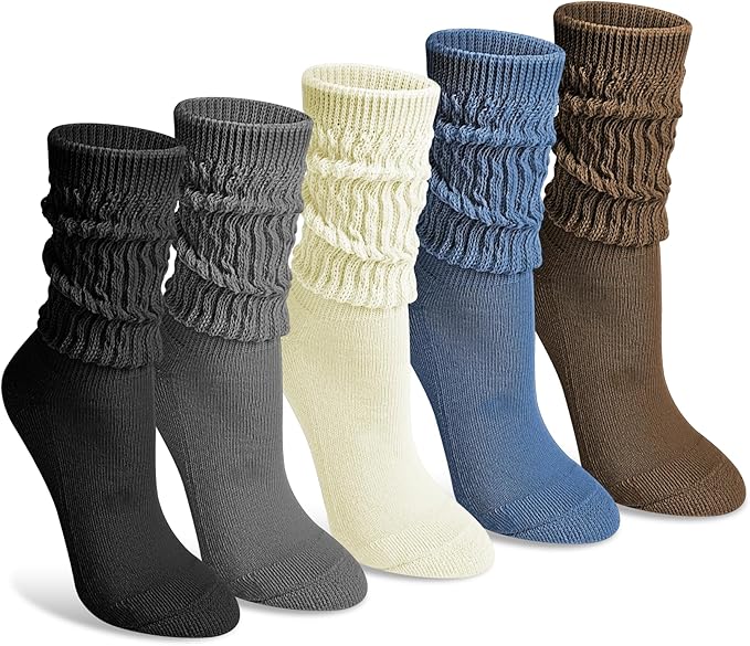 Justay 5 Pairs Slouchy Socks for Women - Slouch Long Crew Knit Boot Athletic Calf Tube Scrunch Socks