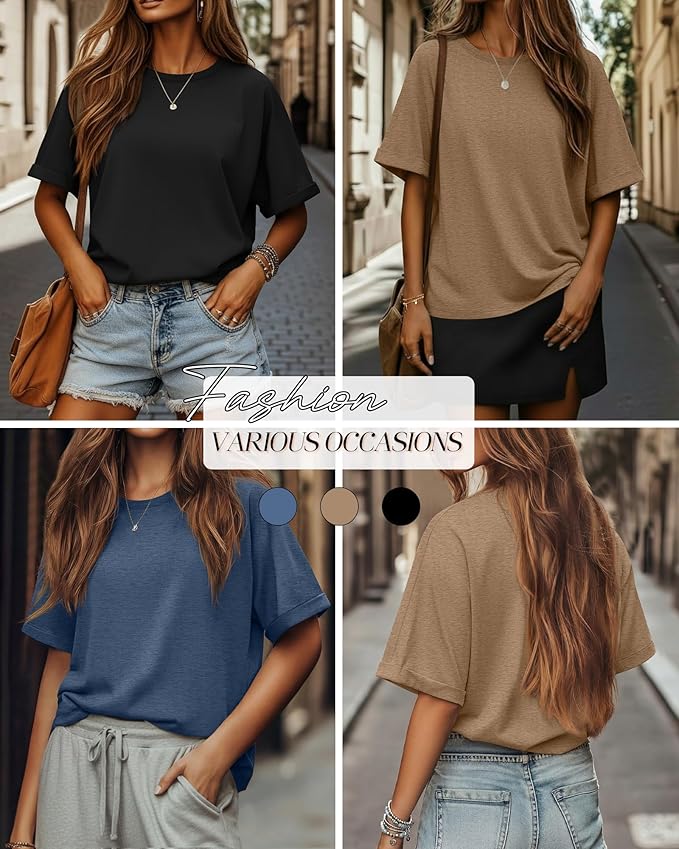 Riyiper 3 Pack Women's Oversized T-Shirt Half Sleeve Summer Tees Casual Loose Fit Crew Neck Basic Tops