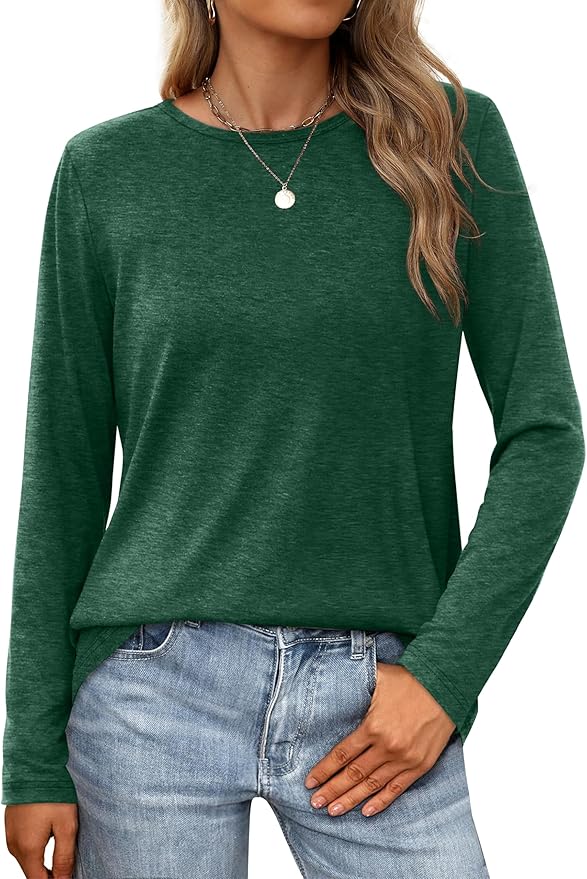 XIEERDUO Long Sleeve Shirts for Women Casual Crew Neck Basic Fall Tops Loose Fit Comfy