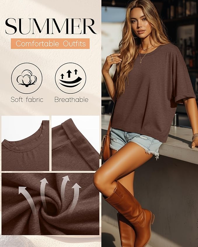Riyiper 3 Pack Women's Oversized T-Shirt Half Sleeve Summer Tees Casual Loose Fit Crew Neck Basic Tops