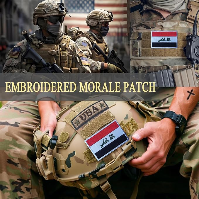EmWoot 2PCS Iraq Flag Patch Embroidered Morale Patch Military Tactical Patches Hook and Loop
