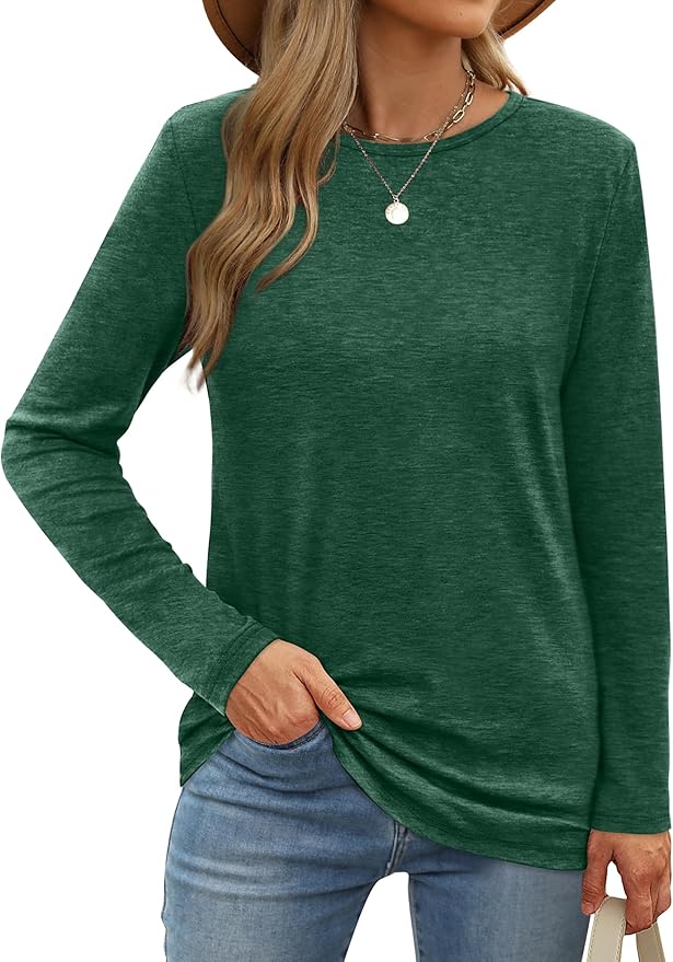 XIEERDUO Long Sleeve Shirts for Women Casual Crew Neck Basic Fall Tops Loose Fit Comfy