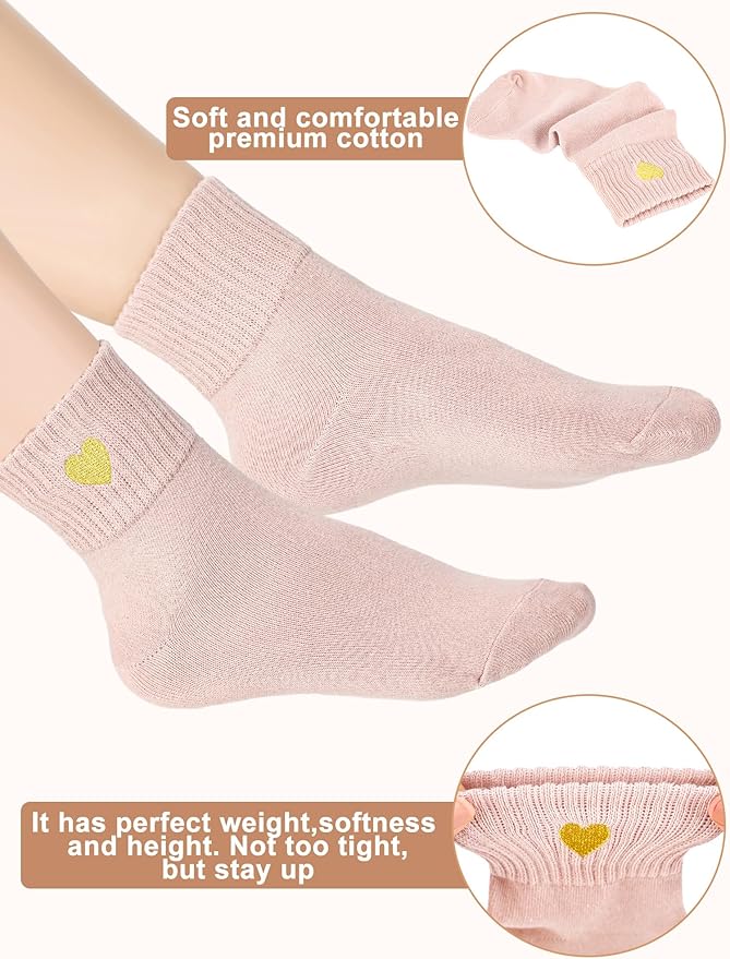 Eurzom 10 Pairs Socks Womens Crew Elastic Ankle Length Cotton Socks Aesthetic Cute Lightweight Low Cut Gifts for Women
