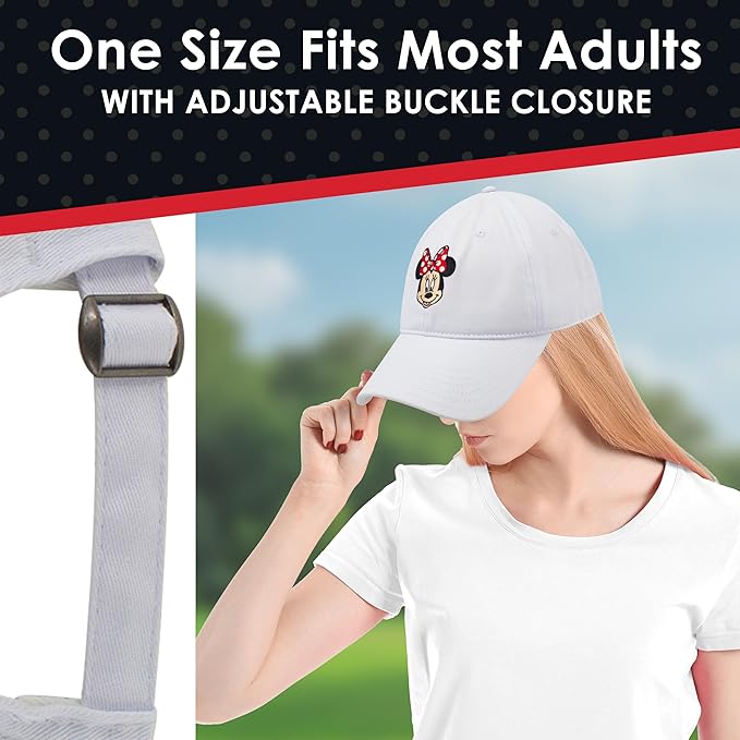 Disney Minnie Mouse Dad Hat, Cotton Adjustable Baseball Cap with Curved Brim