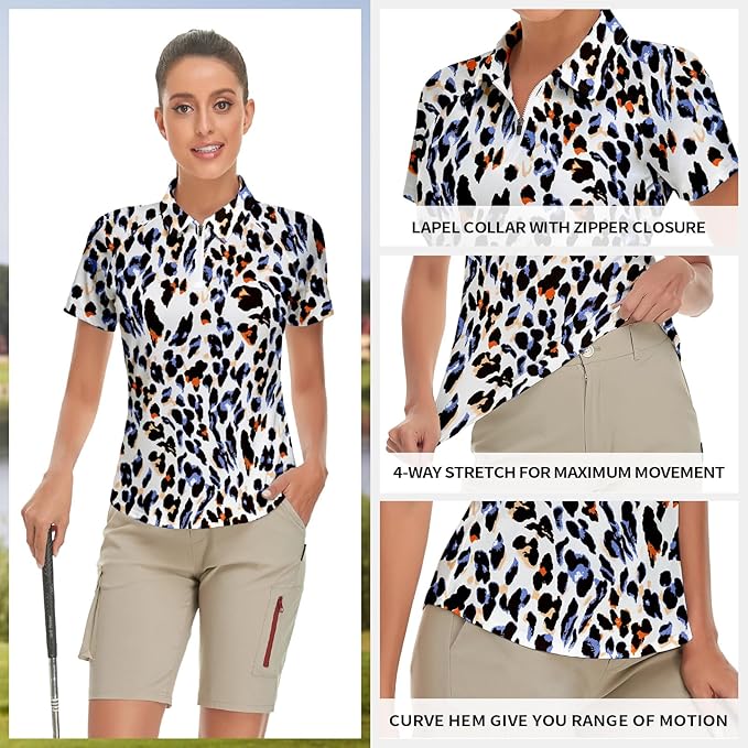 Women's Golf Shirt Short Sleeve Tennis Shirt Quarter Zip Golf Pullover Golf Polo Shirts Argyle Tops